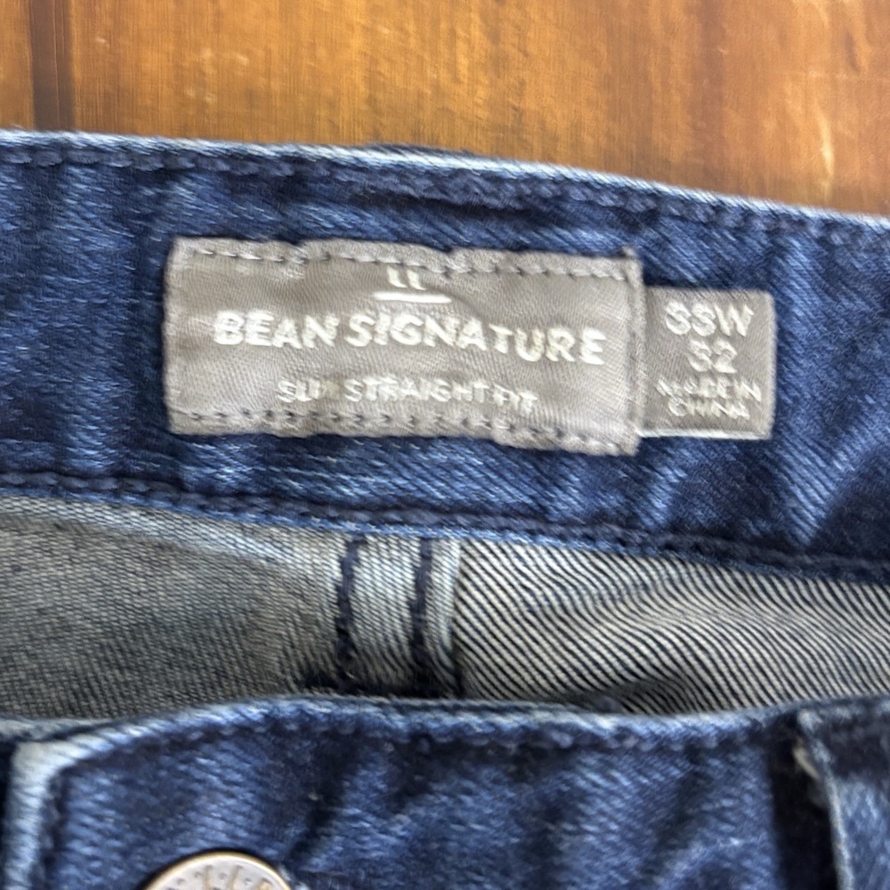 L.L.Bean Signature Five-Pocket Jeans Slim Straight Fit 33W x 32 Dark Blue Faded - Picture 6 of 11